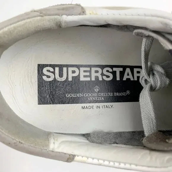 Golden Goose Superstar Low Top Sneakers White Leather Grey Fleece Star Womens 38 - Picture 6 of 16